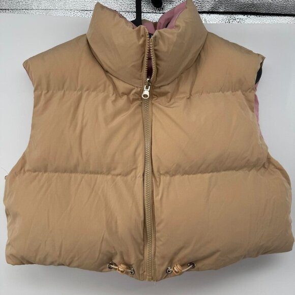 unbranded Jackets & Blazers - Reversible Puffer Vest Women’s Beige Pink – Lightweight Warm Sleeveless Jacket M